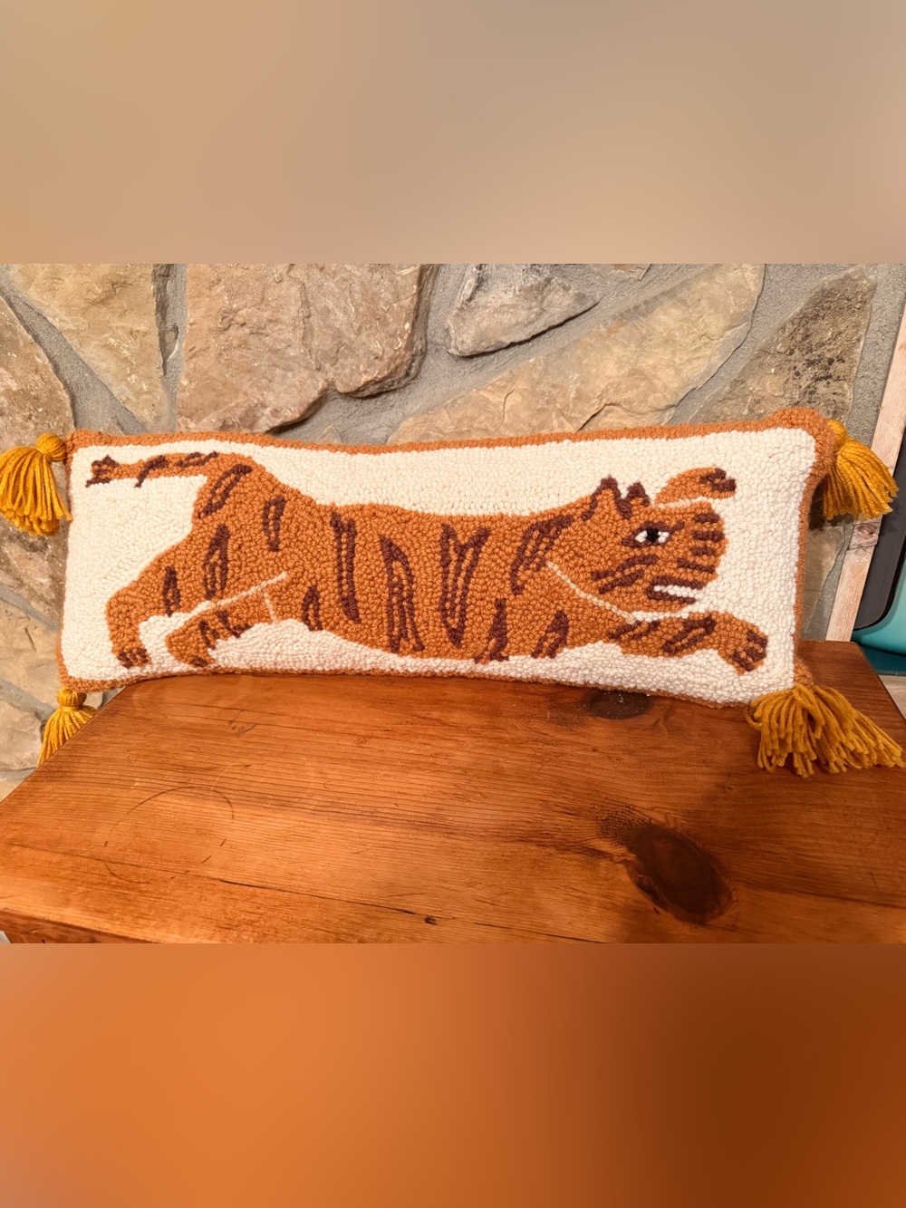 Tiger Hooked Lumbar Pillow - Mustard/White